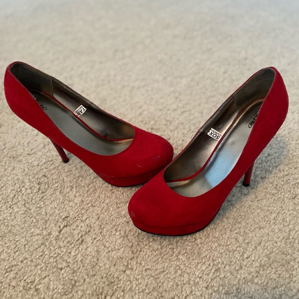 Never Worn Red Suede 4” Pumps